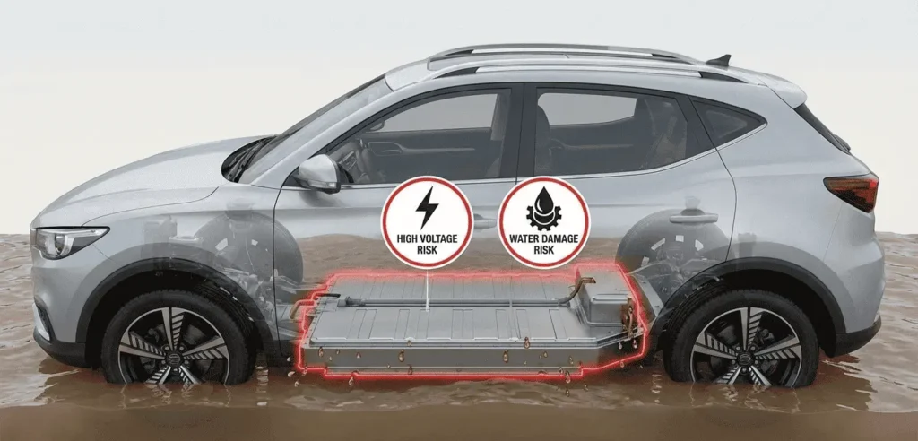 इलेक्ट्रिक कर पानी में डूबने से EV बैटरी की होने वाली नुकसान क्या-क्या हैं।