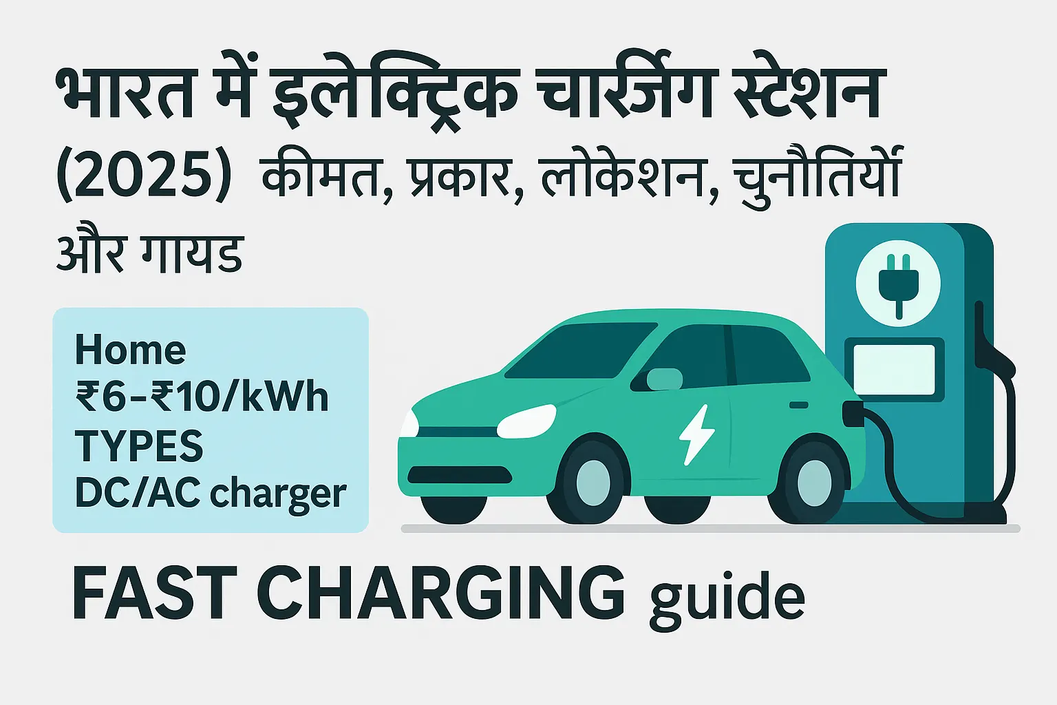 Electric Chaeging Station India 2025 – Fast Charging Guide, AC/DC Charger Types and Charging Price Infographic इन hindi