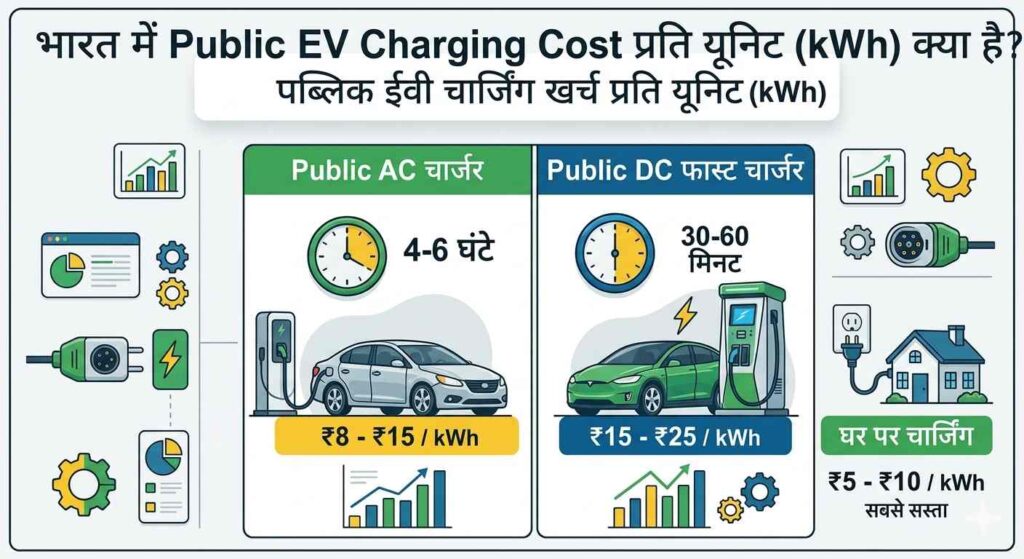 Public EV Charging Cost per Unit in India Infographic EV Charging Cost in India 2026