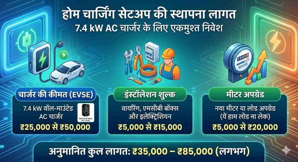 होम चार्जिंग सेटअप की स्थापना लागत (Home Charger Setup Cost) EV Charging Cost in India 2026