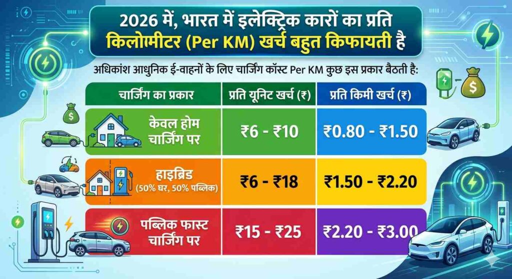 EV चार्जिंग का प्रति किमी खर्च (Cost Per Kilometer in 2026) EV Charging Cost in India 2026
